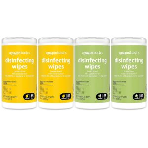 Amazon Fundamentals Lemon & Recent Scent Disinfecting Wipes – Cleans, Sanitizes, Disinfects, and Deodorizes – 340 Wipes (4 Packs of 85)