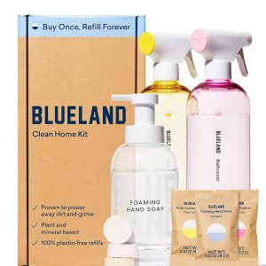 BLUELAND Eco-Pleasant Dwelling Cleansing Package (Consists of 3 Reusable Bottles and three Pill Refills) – Versatile Pure Cleaner for Kitchen and Counters, Toilet Cleaner for Bathe and…