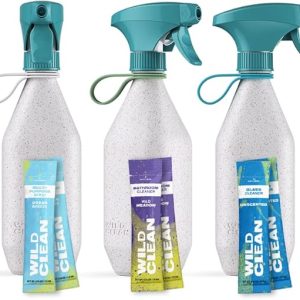 Clear House Set: Consists of 3 Refillable Bottles and 6 Refill Powders – Pure All-Function Cleaner for Kitchen, Toilet Sinks, Showers, Glass, and Mirrors