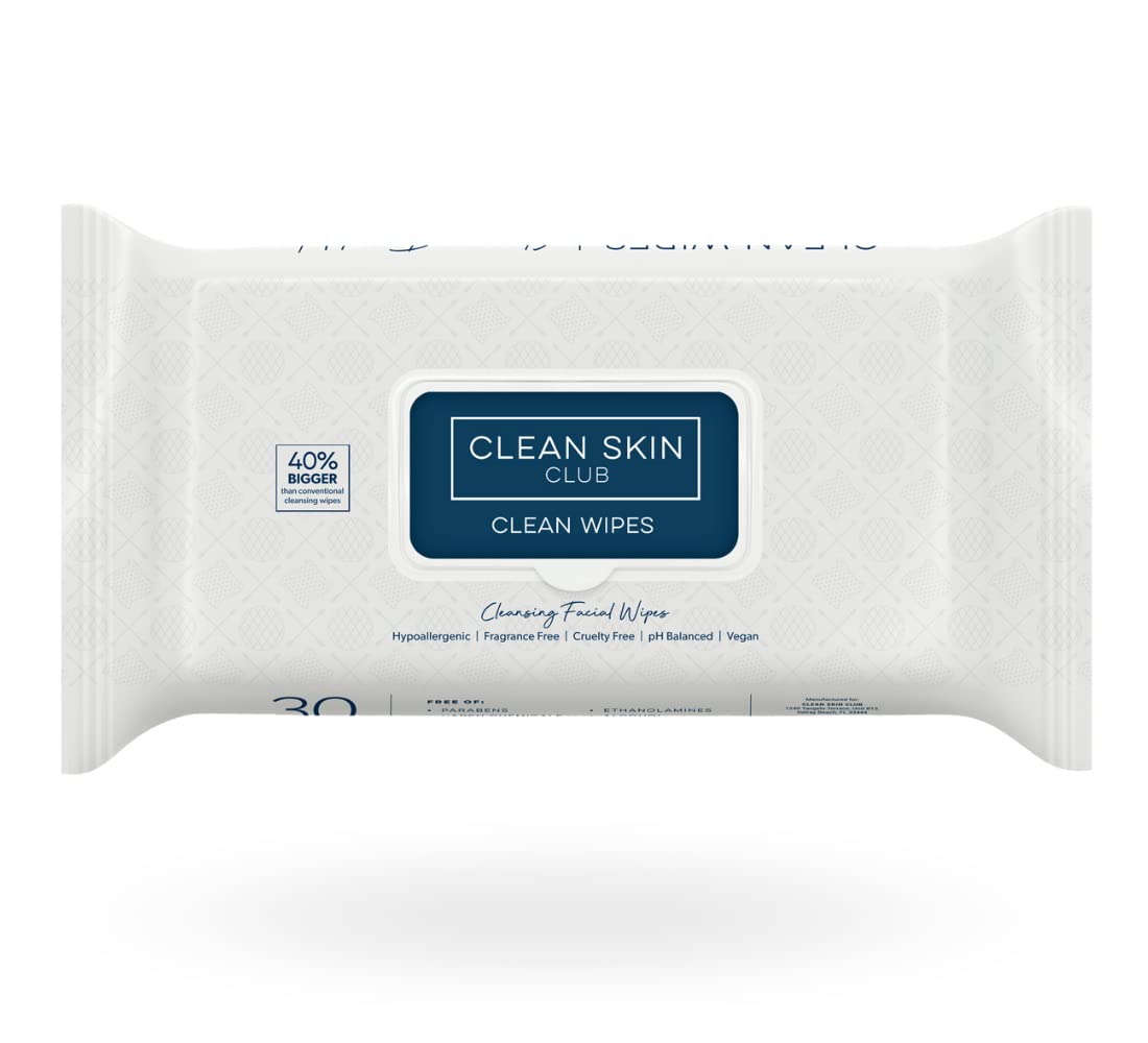 Clear Pores and skin Membership XL Premium Facial Wipes – 30 Rely, 40% Bigger Make-up Eradicating Towelettes, Additional Moist, Perfume-Free, Alcohol-Free