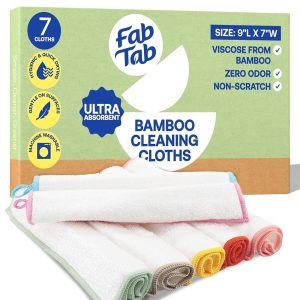 FABTAB Premium Bamboo Cleansing Cloths – 7-Pack of Reusable, Extremely Absorbent Towels for House, Kitchen, and Automotive Use | Excellent for Dusting and Automotive Detailing (Normal Measurement)