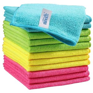 HOMEXCEL Microfiber Cleansing Cloths – 12 Pack, Assorted Colours (Inexperienced, Blue, Yellow, Pink), 11.5″ x 11.5″ Cleansing Towels