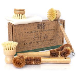 Jungle Tradition® 6-Piece Eco-Pleasant Dish Brush Set for Washing Dishes • Pure Kitchen Cleansing Brushes • Plant-Based mostly Coconut Scrubbers • Contains Bottle/Pot Brush and Eco…