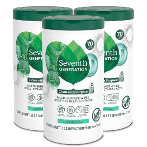 Seventh Technology All-Function Cleansing Wipes in Backyard Mint Scent, Infused with 100% Important Oils and Botanical Elements, 70 Depend, Pack of three